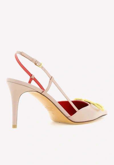 Shop Valentino 80 Vlogo Slingback Leather Pumps In Nude