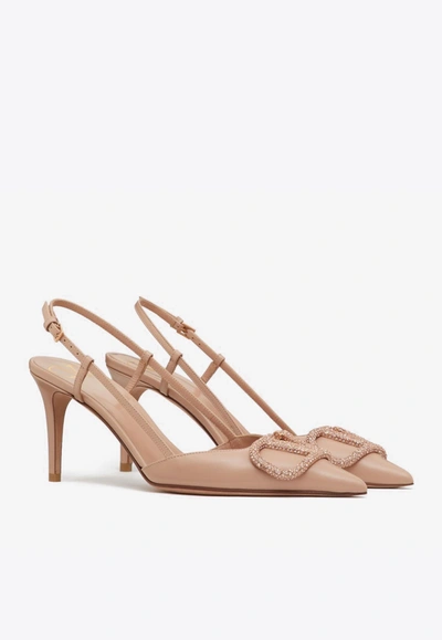 Shop Valentino 80 Vlogo Slingback Pumps In Calf Leather In Blush