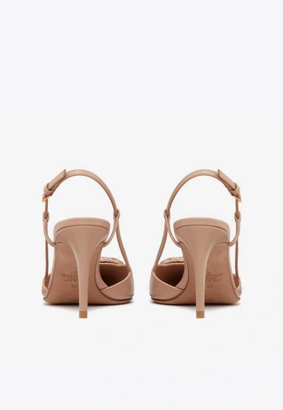 Shop Valentino 80 Vlogo Slingback Pumps In Calf Leather In Blush