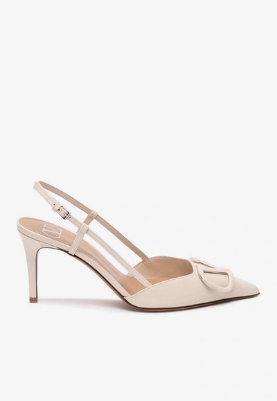 Shop Valentino 80 Vlogo Slingback Pumps In Patent Leather In Ivory