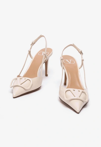 Shop Valentino 80 Vlogo Slingback Pumps In Patent Leather In Ivory