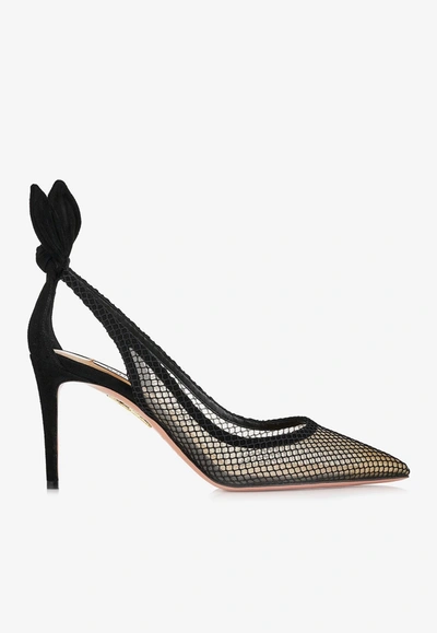 Shop Aquazzura 85 Bow Tie Mesh Pumps In Black