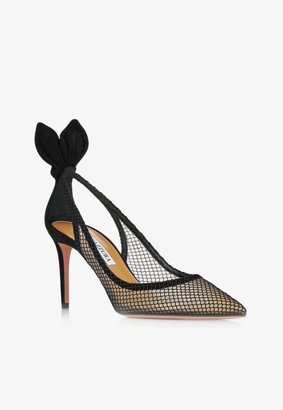 Shop Aquazzura 85 Bow Tie Mesh Pumps In Black