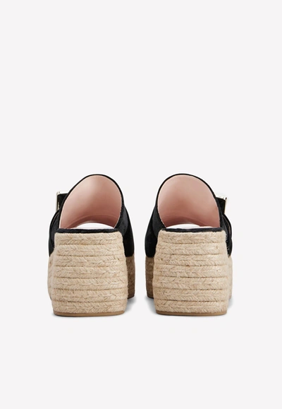 Shop Roger Vivier 85 Crystal Buckle Espadrilles Mules In Velvet In Black