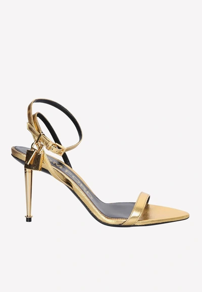 Tom Ford Padlock Metallic Leather Sandals In Gold