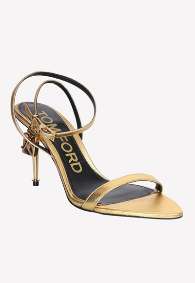 Tom Ford Padlock Metallic Leather Sandals In Gold