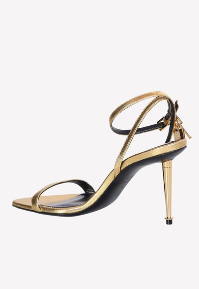 Tom Ford Padlock Metallic Leather Sandals In Gold