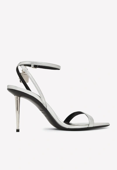 Tom Ford 85 Padlock Leather Sandals In Silver