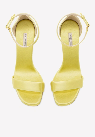 Shop Emilio Pucci 90 Ankle Strap Satin Sandals In Gold