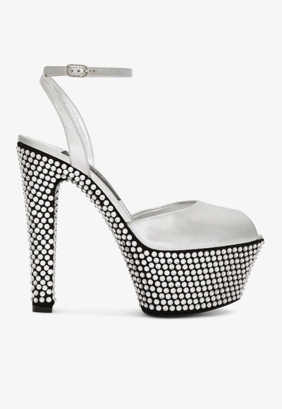 Shop Dolce & Gabbana 90 Mirror-effect Rhinestone-embellished Platform Sandals In Metallic