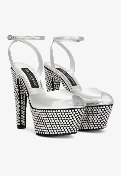 Dolce & Gabbana 90 Mirror-effect Rhinestone-embellished Platform Sandals In Metallic