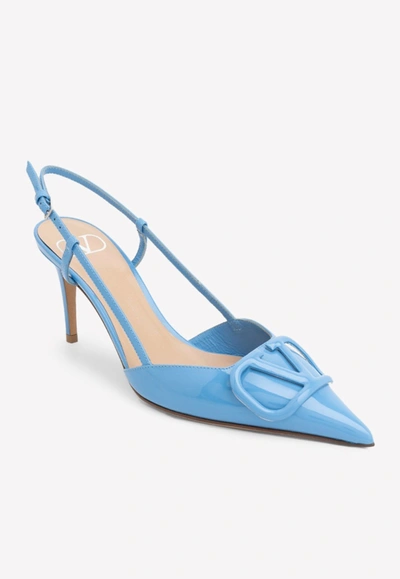 Shop Valentino 90 Vlogo Leather Slingback Pumps In Blue