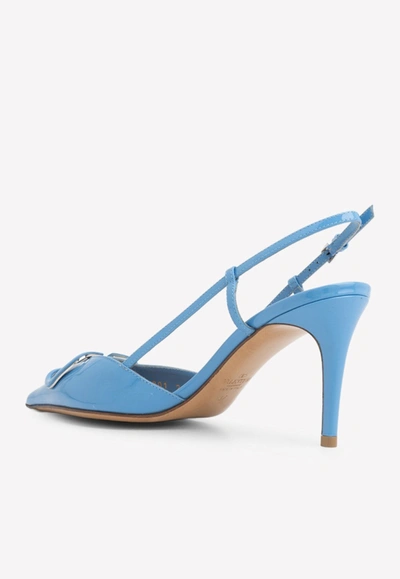 Shop Valentino 90 Vlogo Leather Slingback Pumps In Blue