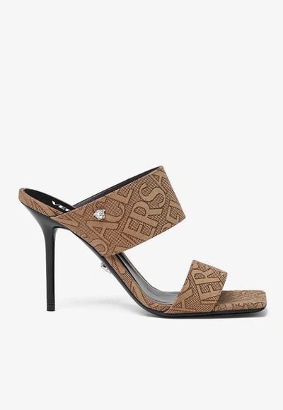 Versace Allover 95mm Jacquard Mules In Brown