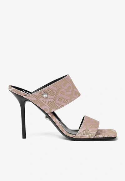 Shop Versace 95 All-over Logo Mules In Pink