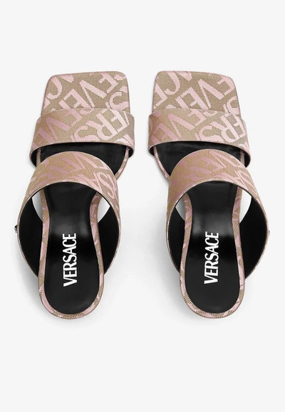 Versace Embroidered Jacquard Cavas Allover Mules In Pink