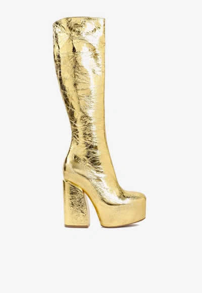 Shop Dries Van Noten 95 Platform Metallic Knee-high Boots' In Gold