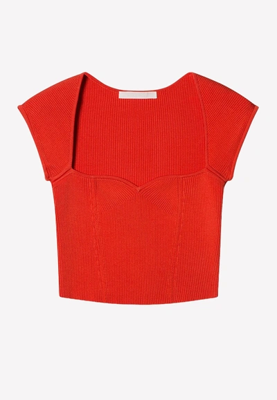 Shop Jonathan Simkhai Abia Compact Rib Cropped Top In Red