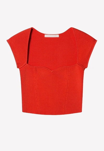 Simkhai Abia Compact Rib Cropped T-shirt In Red