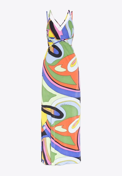 Shop Moschino Abstract Print Maxi Dress In Multicolor