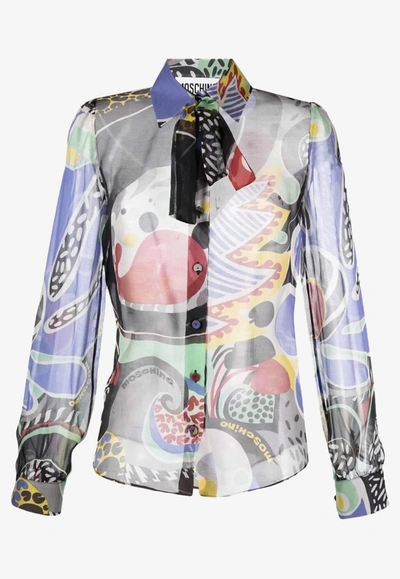 Shop Moschino Abstract Print Silk Blouse In Multicolor