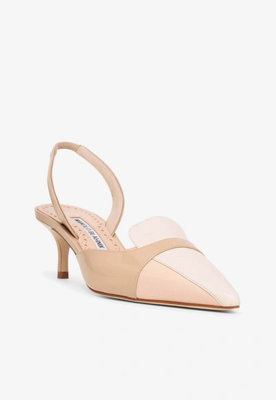 Shop Manolo Blahnik Abusli 50 Slingback Pumps In Leather In Nude