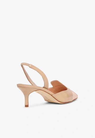 Shop Manolo Blahnik Abusli 50 Slingback Pumps In Leather In Nude