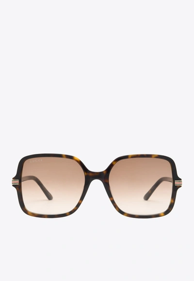 Shop Gucci Acetate Butterfly Sunglasses In Brown