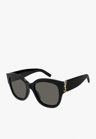 Shop Saint Laurent Acetate Cat-eye Sunglasses In Gray