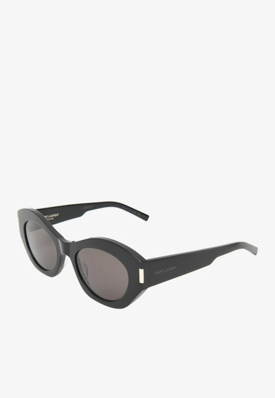 Shop Saint Laurent Acetate Cat-eye Sunglasses In Gray