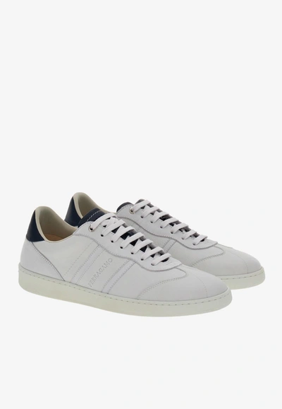 Ferragamo White Low Top Signature Sneakers In White