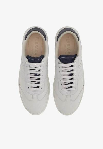 Ferragamo White Low Top Signature Sneakers In White