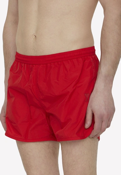 Shop Ami Alexandre Mattiussi Adc Logo Swim Shorts In Red