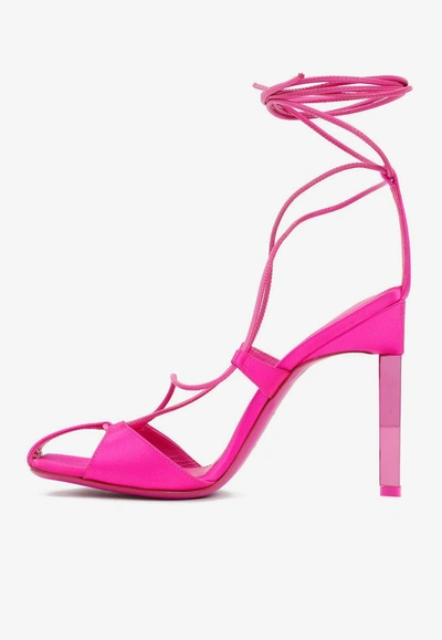 Shop Attico Adele 105 Satin Lace-up Pumps In Pink