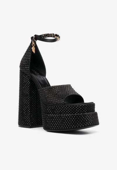 Shop Versace Aevitas 140 Medusa Crystal-embellished Platform Sandals In Black