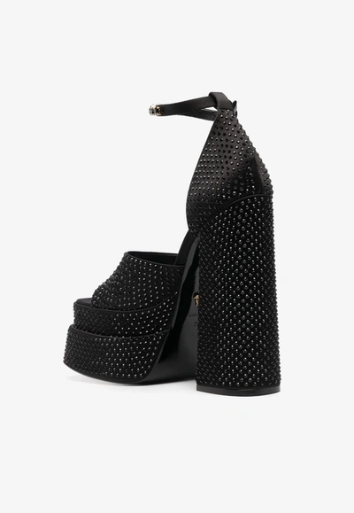 Shop Versace Aevitas 140 Medusa Crystal-embellished Platform Sandals In Black