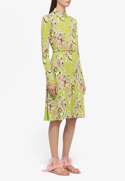 Shop Emilio Pucci Africana Print Belted Shirt Dress In Green