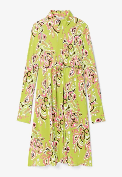Shop Emilio Pucci Africana Print Belted Shirt Dress In Green