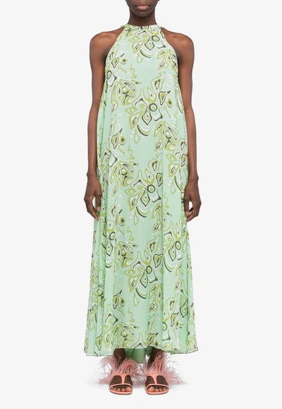 Shop Emilio Pucci Africana Print Halterneck Silk Dress In Mint