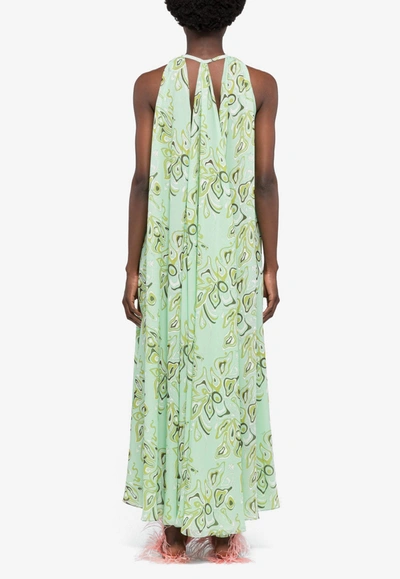 Shop Emilio Pucci Africana Print Halterneck Silk Dress In Mint