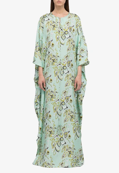 Shop Emilio Pucci Africana Print Silk Kaftan Maxi Dress In Mint