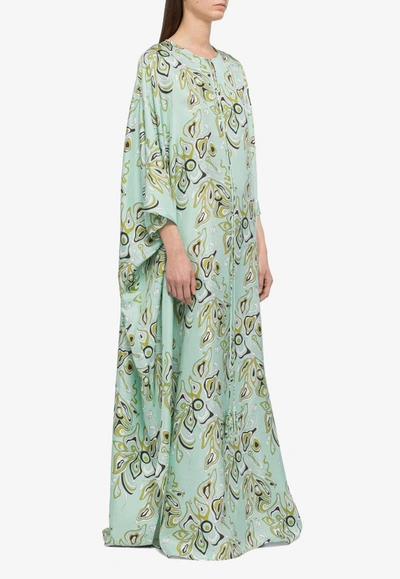 Shop Emilio Pucci Africana Print Silk Kaftan Maxi Dress In Mint