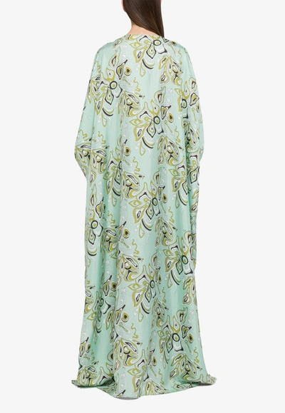 Shop Emilio Pucci Africana Print Silk Kaftan Maxi Dress In Mint