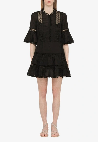 Shop Charo Ruiz Agatha Lace-trimmed Mini Dress In Black
