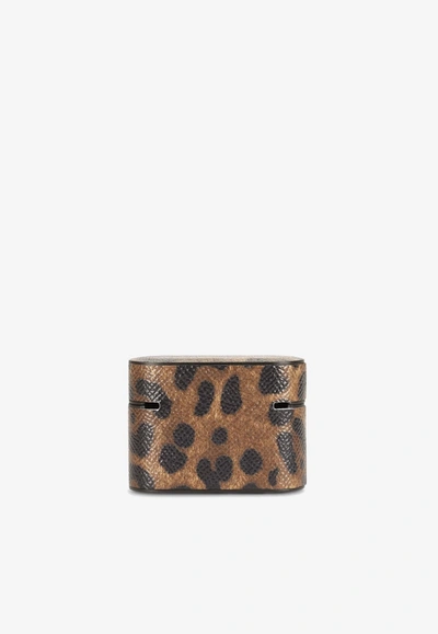 Dolce & Gabbana Airpods Pro Case In Dauphine Calfskin In Brown