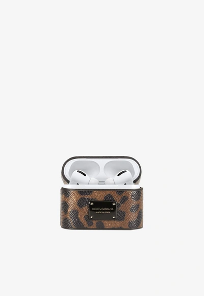 Shop Dolce & Gabbana Airpods Pro Case In Dauphine Calfskin In Brown