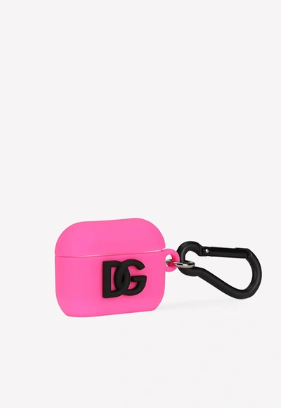 Shop Dolce & Gabbana Airpods Pro Dg Logo Rubber Case In Fuchsia