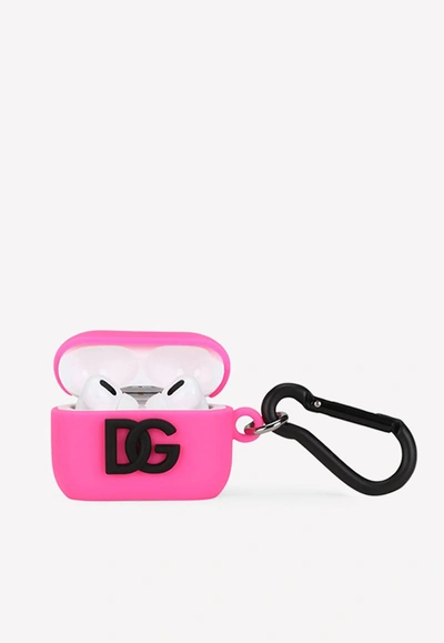 Shop Dolce & Gabbana Airpods Pro Dg Logo Rubber Case In Fuchsia