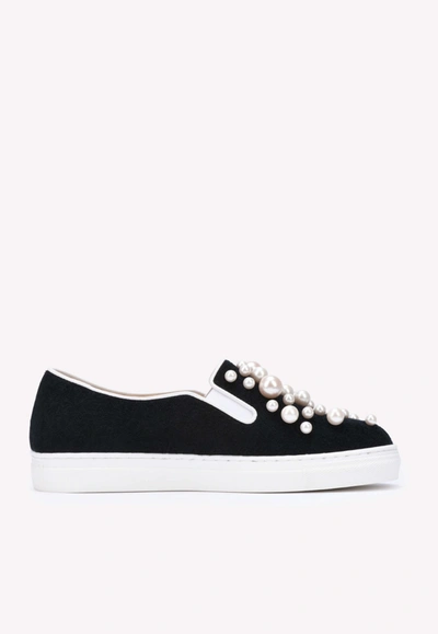 Charlotte Olympia Alex Pearl Embellished Sneakers In Black