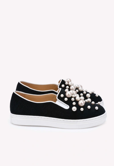 Charlotte Olympia Alex Pearl Embellished Sneakers In Black